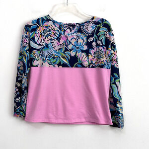 Lilly Pulitzer Girls Finn Top L Long Sleeve Floral Pink Tee Summer Casual Shirt